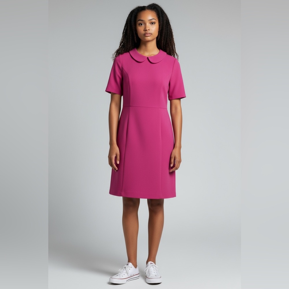 Boden Pink & Navy Dress Knit Knee Length Peter Pan Collar Size 6